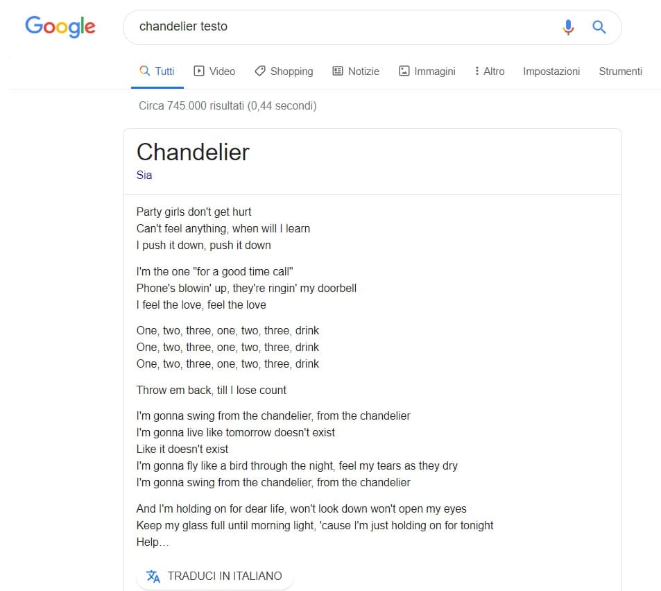 ricerca canzone google