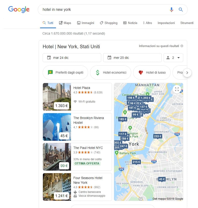 ricerca hotel google
