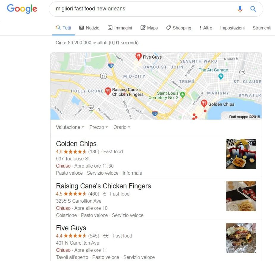 ricerca ristoranti google